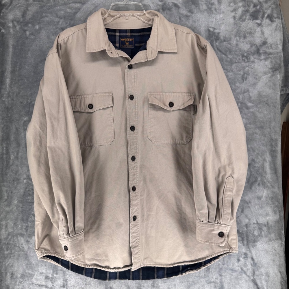 Woolrich Men's Plaid Lined Long Sleeve Button Up‎ Shirt Tan Blue Size XL